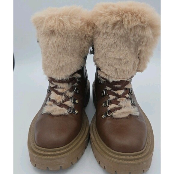 Circus By Sam Eldenman Flora Brown/Snake Print Lug Sole Hiker Boots Size 8.5 - Picture 3 of 9